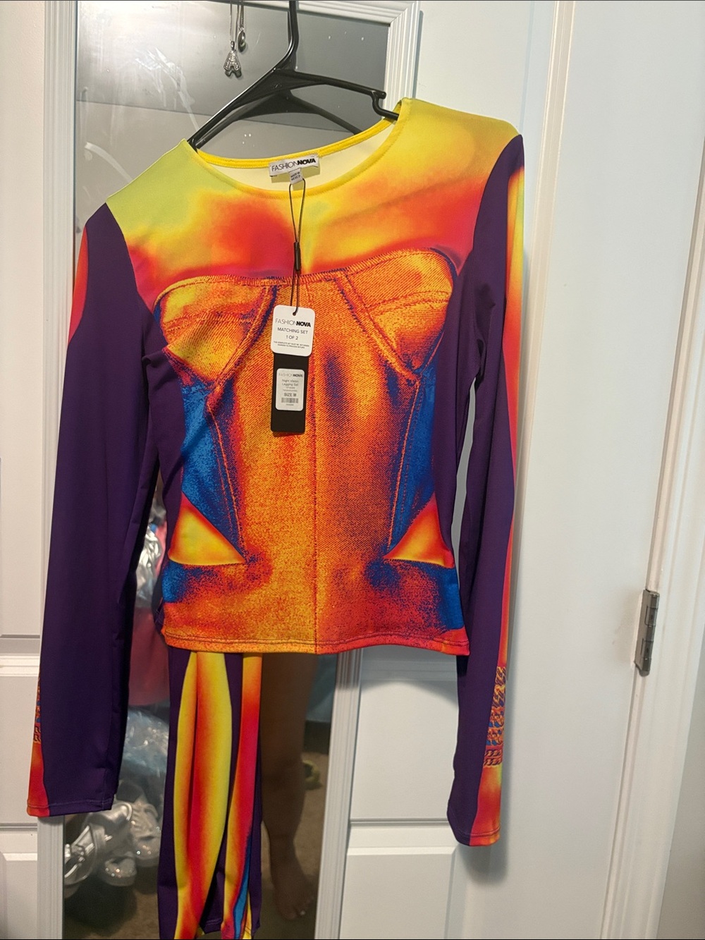 Fashion Nova Neon Gradient Long Sleeve Top - Yellow, Orange, Purple, Blue